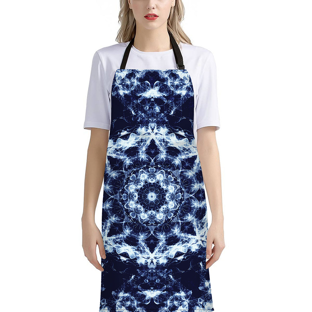 Blue Winter Mandala Print Bib Apron With Pocket