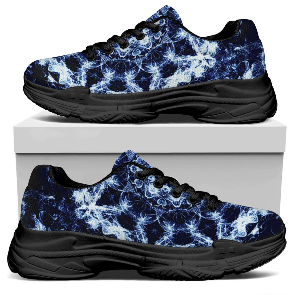 Blue Winter Mandala Print Black Chunky Shoes