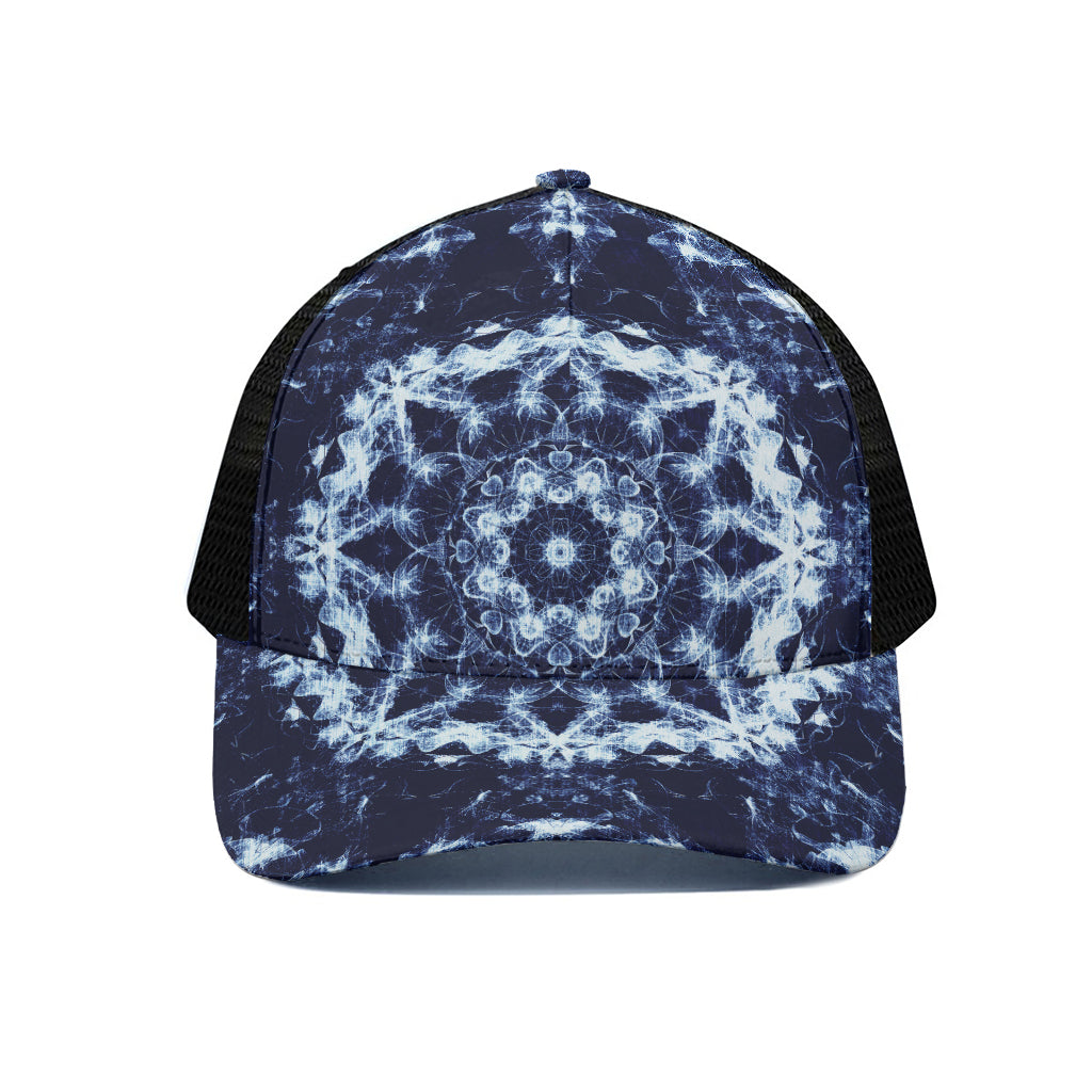 Blue Winter Mandala Print Black Mesh Trucker Cap
