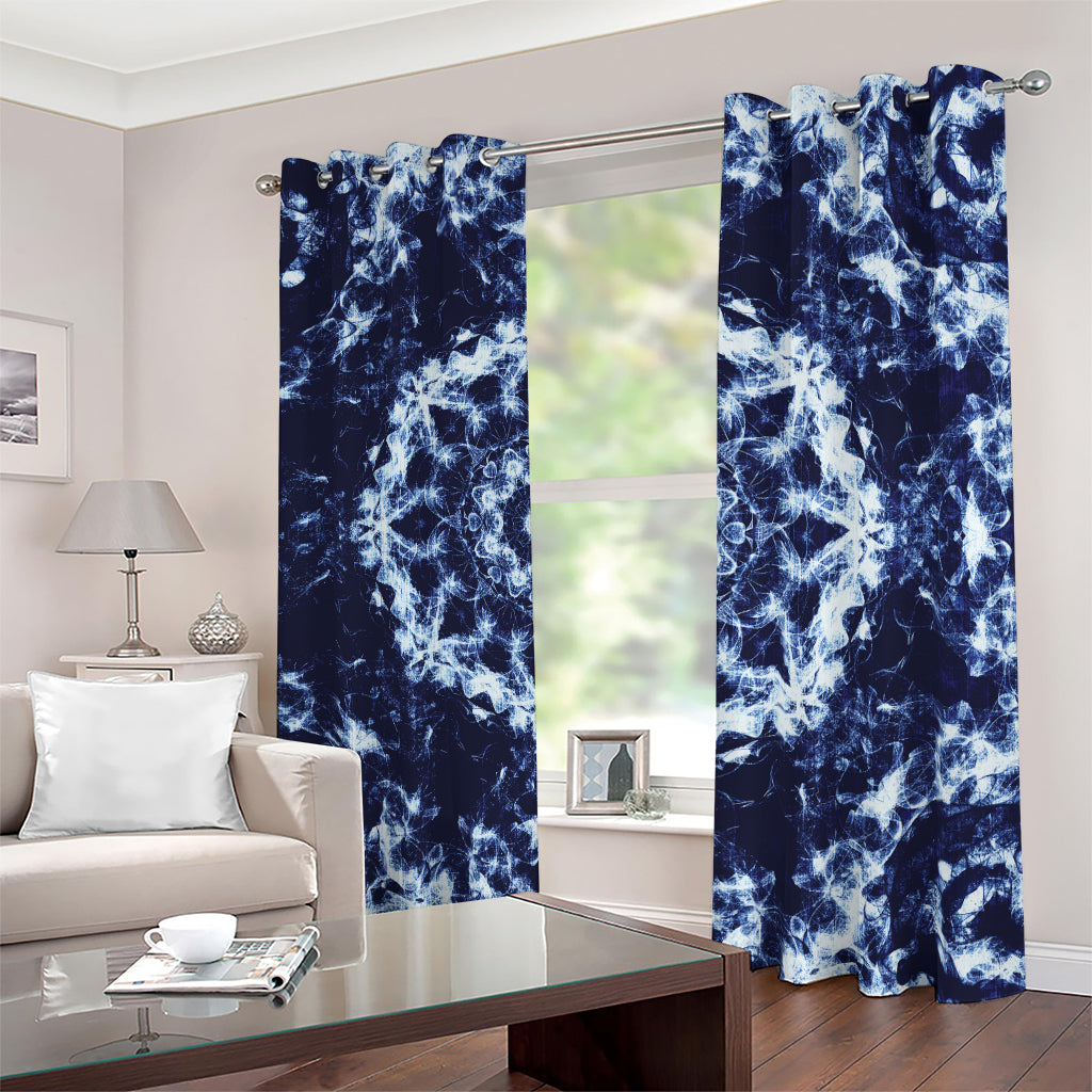 Blue Winter Mandala Print Blackout Grommet Curtains