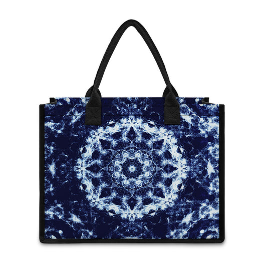 Blue Winter Mandala Print Canvas Tote Bag