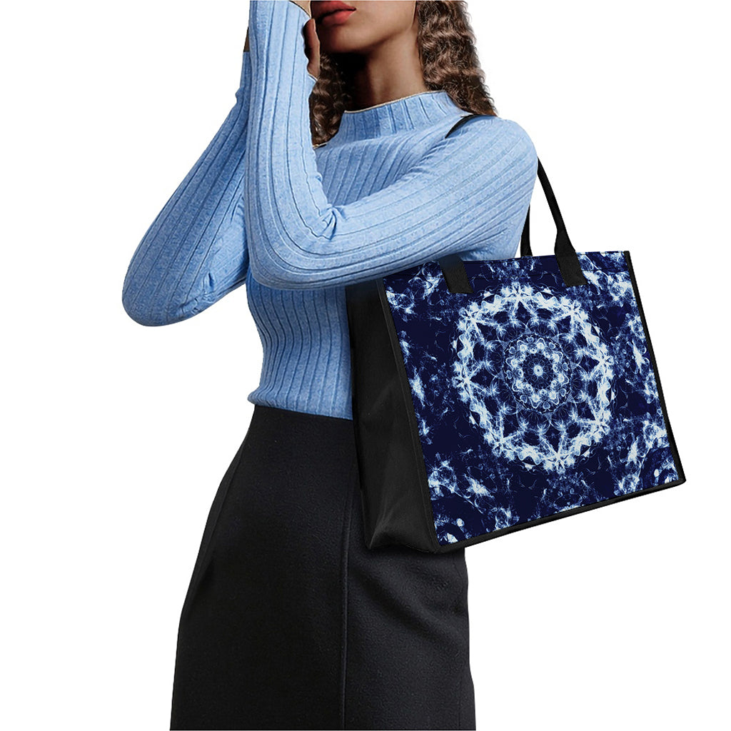 Blue Winter Mandala Print Canvas Tote Bag