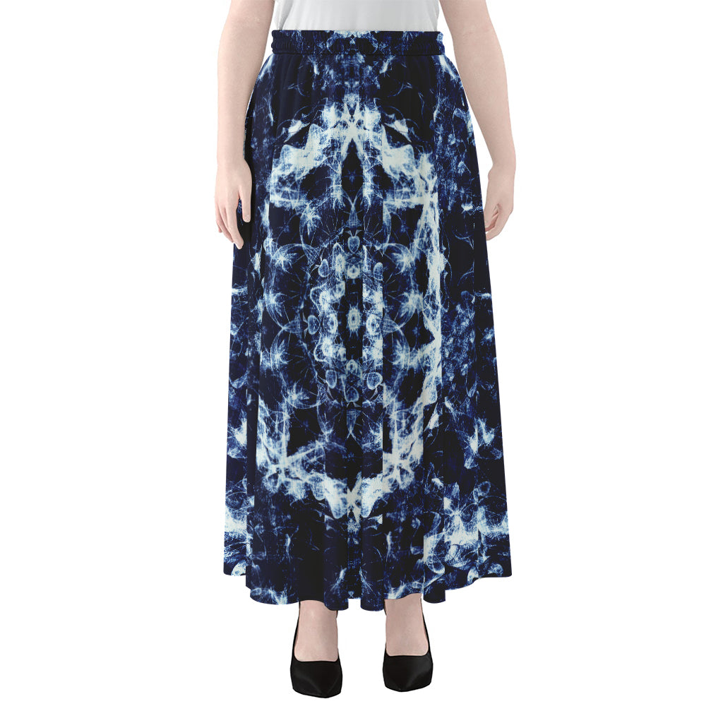 Blue Winter Mandala Print Chiffon Maxi Skirt