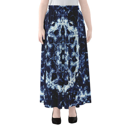 Blue Winter Mandala Print Chiffon Maxi Skirt
