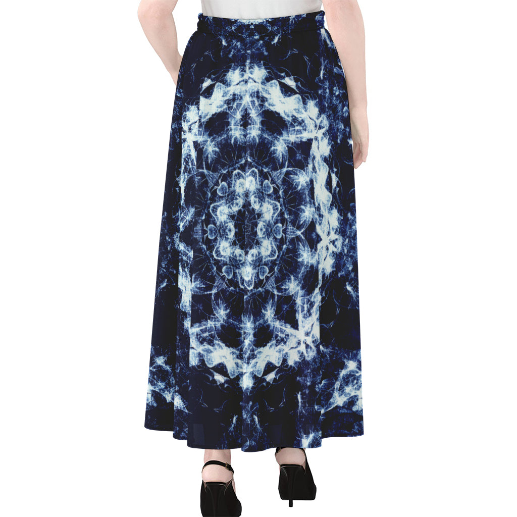 Blue Winter Mandala Print Chiffon Maxi Skirt