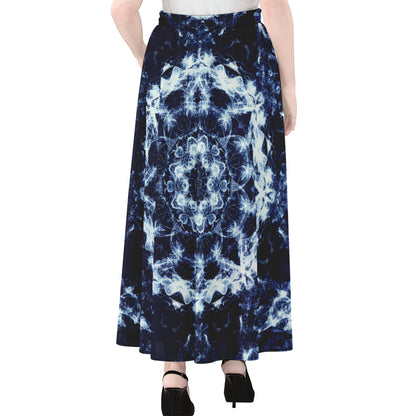 Blue Winter Mandala Print Chiffon Maxi Skirt