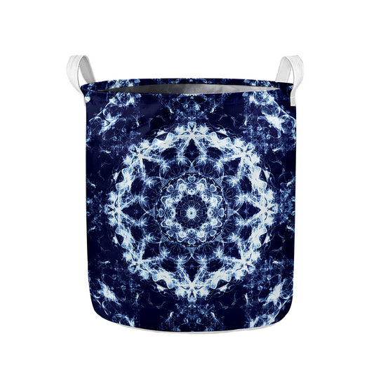 Blue Winter Mandala Print Collapsible Laundry Basket