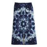 Blue Winter Mandala Print Cotton Front Slit Maxi Skirt