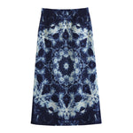 Blue Winter Mandala Print Cotton Front Slit Maxi Skirt