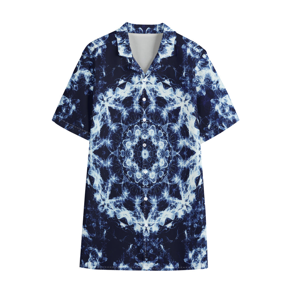 Blue Winter Mandala Print Cotton Hawaiian Shirt