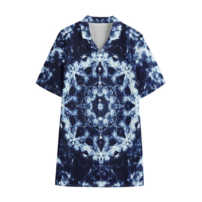 Blue Winter Mandala Print Cotton Hawaiian Shirt