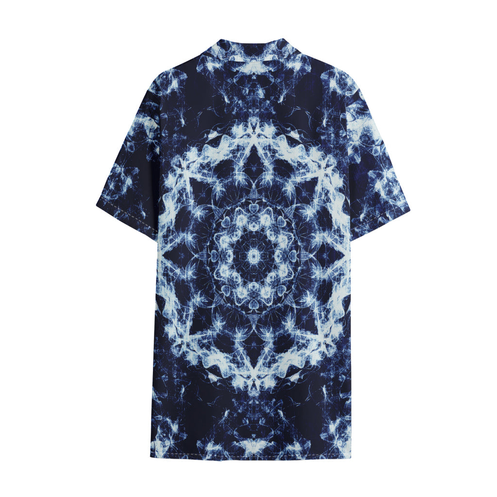 Blue Winter Mandala Print Cotton Hawaiian Shirt