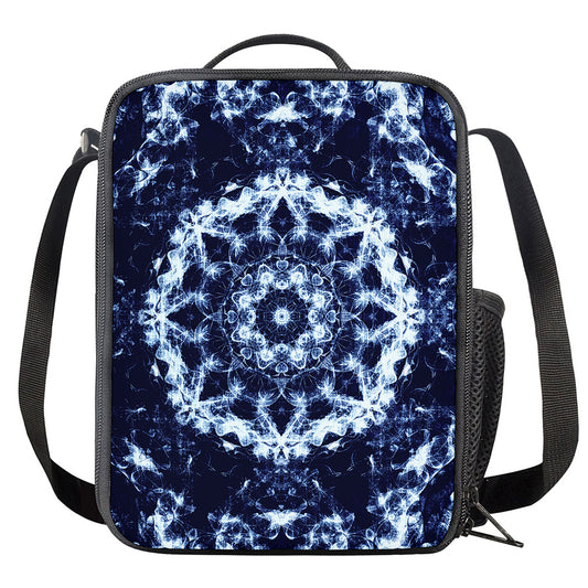 Blue Winter Mandala Print Crossbody Lunch Bag