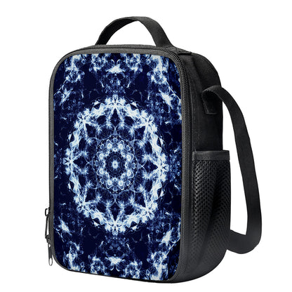 Blue Winter Mandala Print Crossbody Lunch Bag
