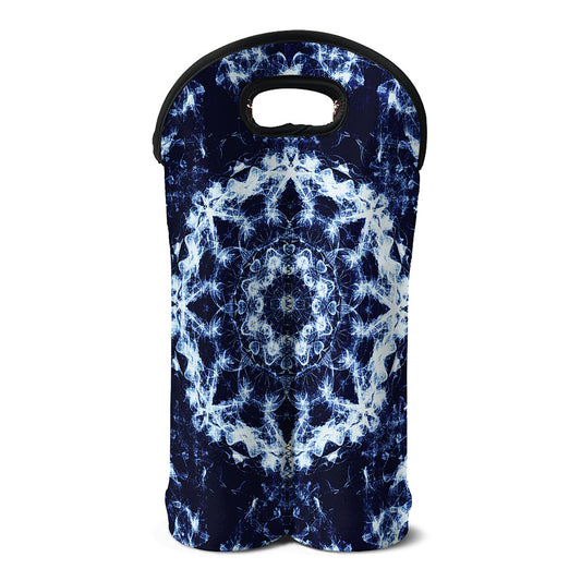 Blue Winter Mandala Print Double Neoprene Wine Tote