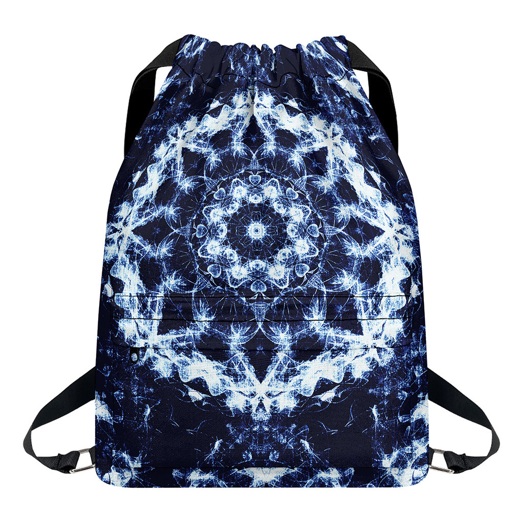Blue Winter Mandala Print Drawstring Backpack