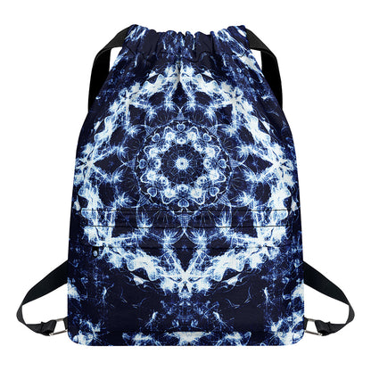 Blue Winter Mandala Print Drawstring Backpack