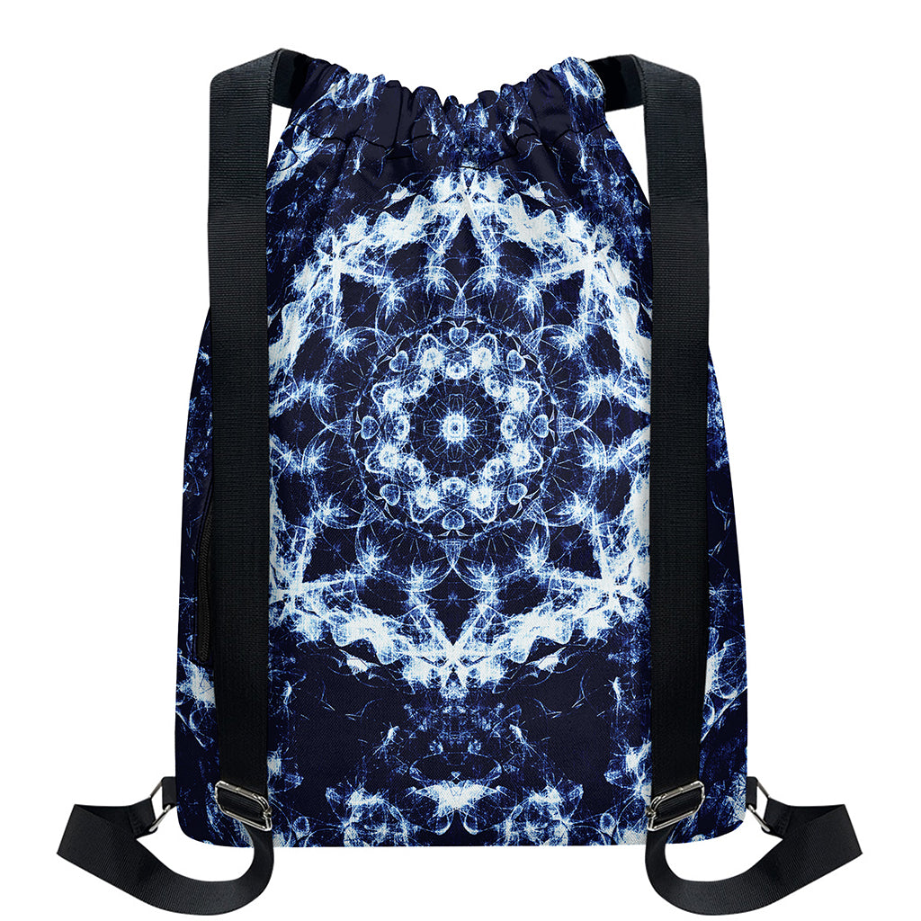 Blue Winter Mandala Print Drawstring Backpack