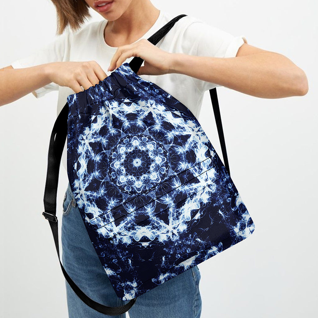 Blue Winter Mandala Print Drawstring Backpack