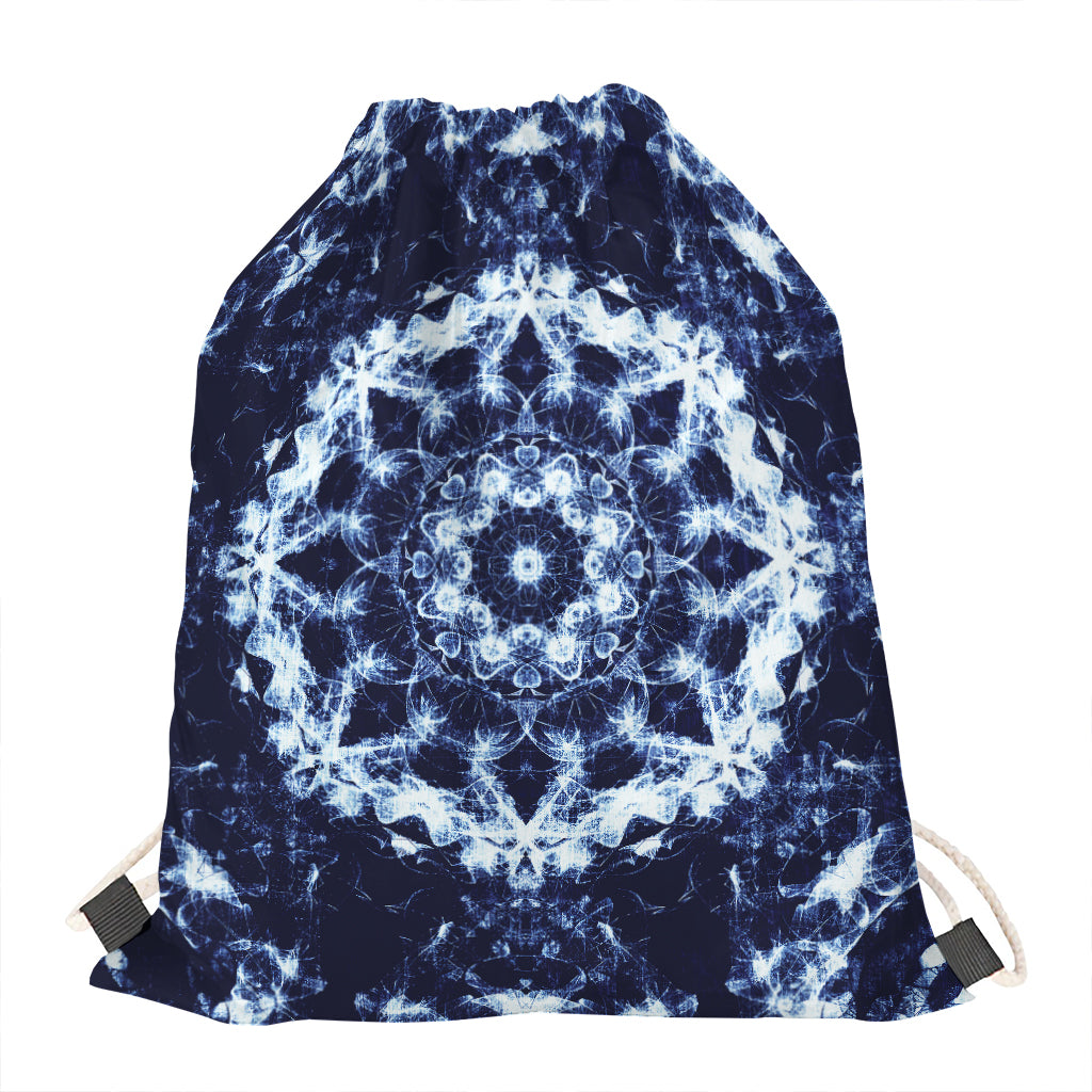 Blue Winter Mandala Print Drawstring Bag