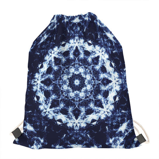 Blue Winter Mandala Print Drawstring Bag