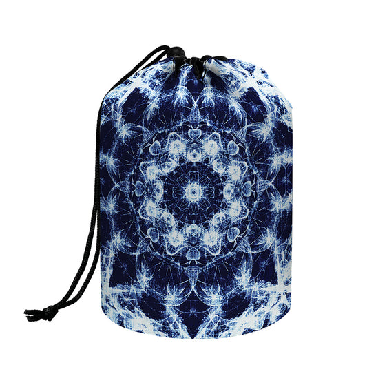 Blue Winter Mandala Print Drawstring Makeup Bag