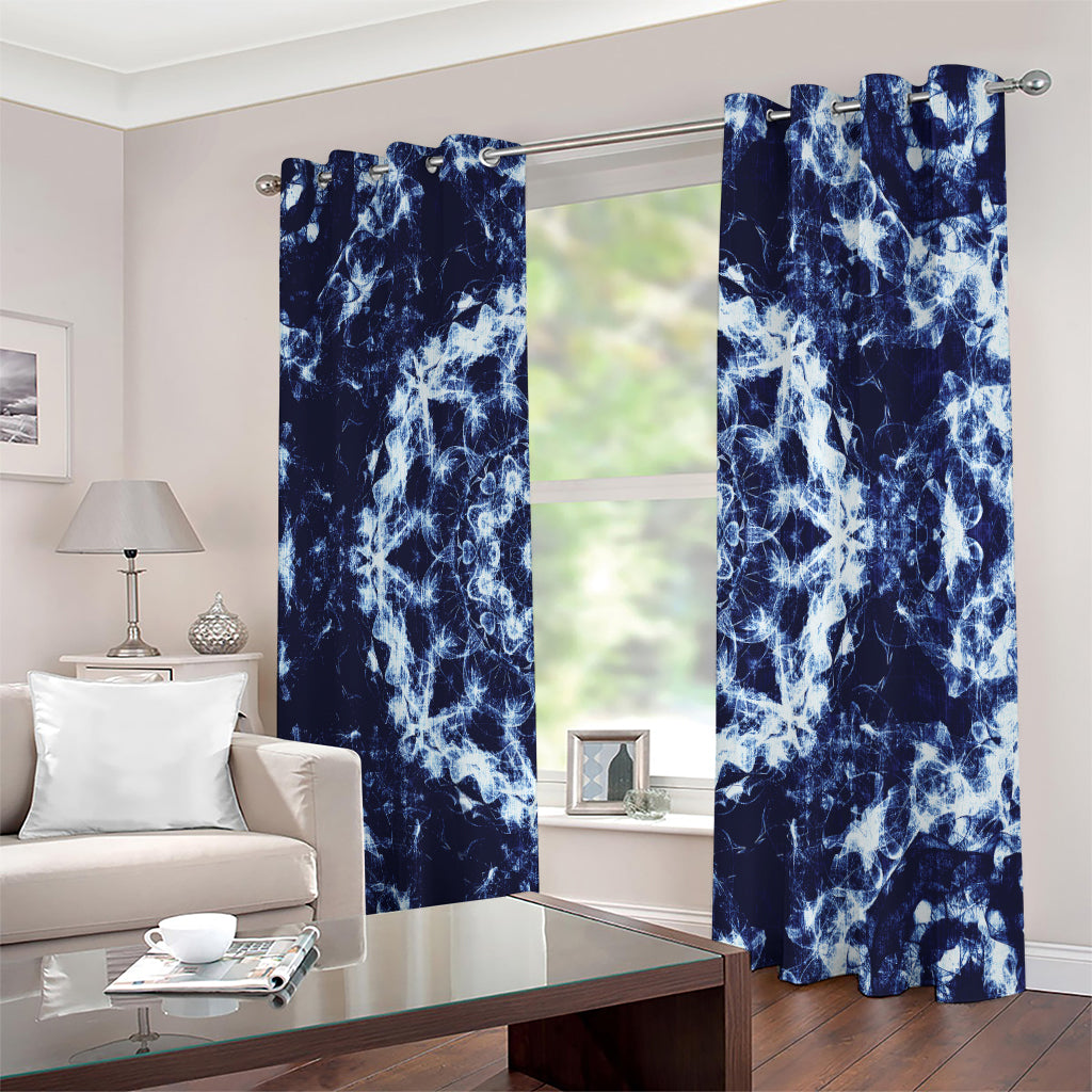 Blue Winter Mandala Print Extra Wide Grommet Curtains