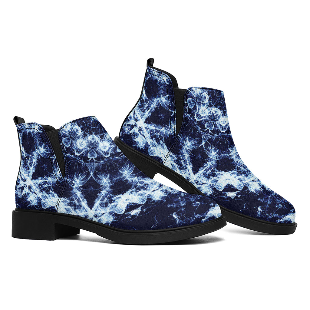 Blue Winter Mandala Print Flat Ankle Boots