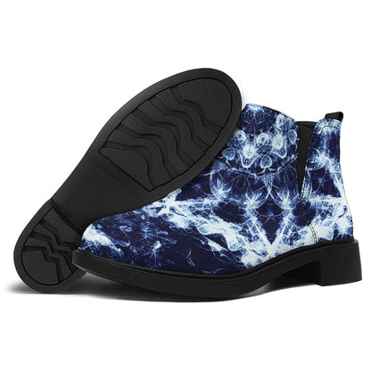 Blue Winter Mandala Print Flat Ankle Boots