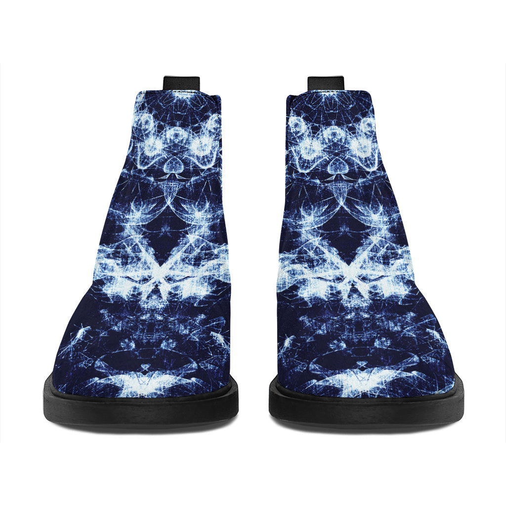 Blue Winter Mandala Print Flat Ankle Boots