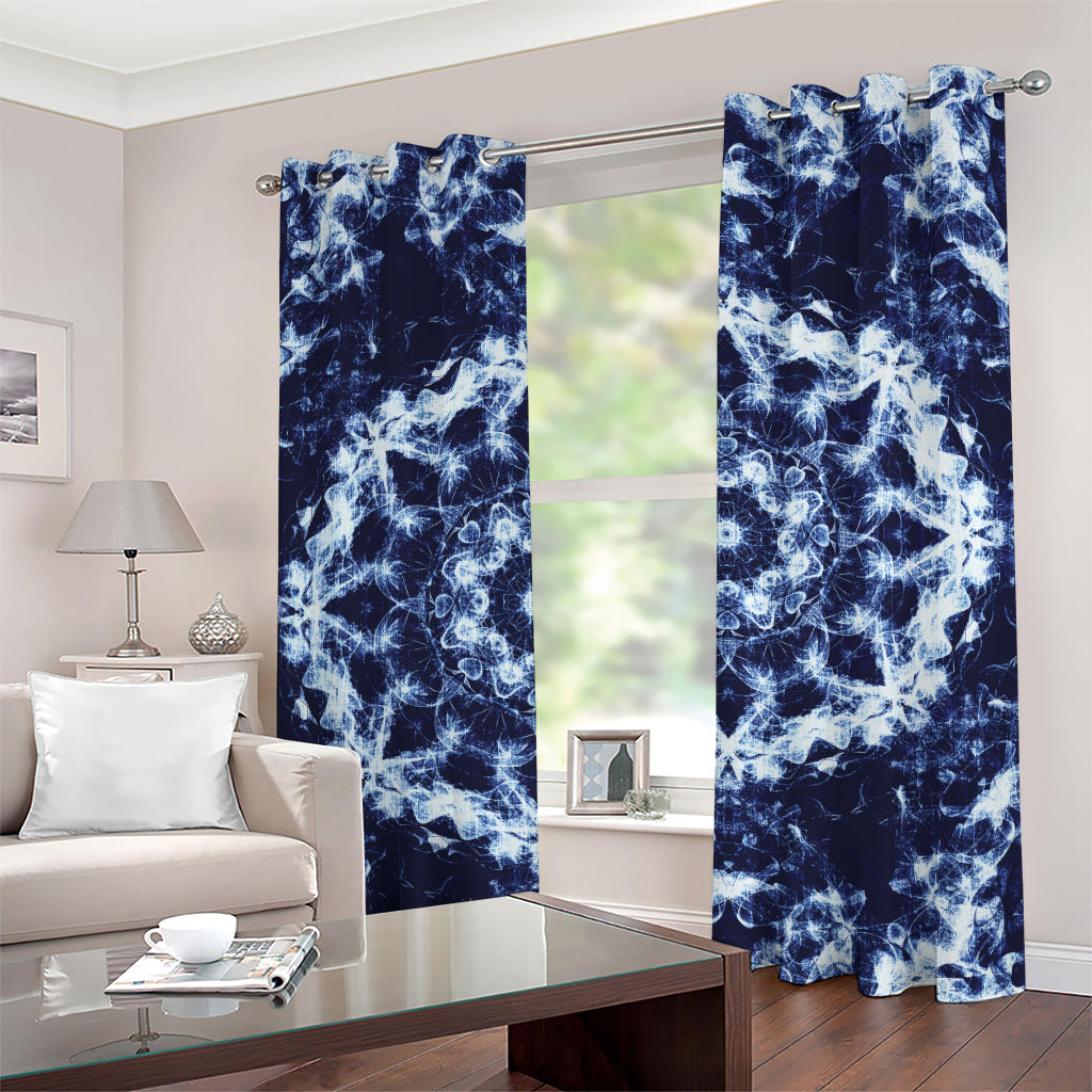 Blue Winter Mandala Print Grommet Curtains