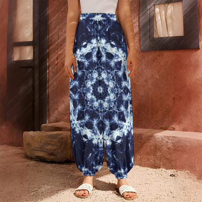 Blue Winter Mandala Print Harem Pants