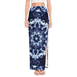 Blue Winter Mandala Print High Slit Maxi Skirt