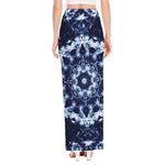 Blue Winter Mandala Print High Slit Maxi Skirt