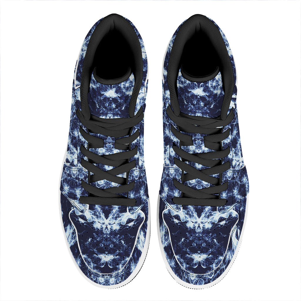 Blue Winter Mandala Print High Top Leather Sneakers