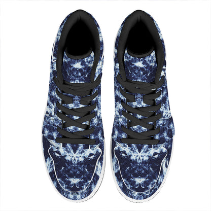 Blue Winter Mandala Print High Top Leather Sneakers