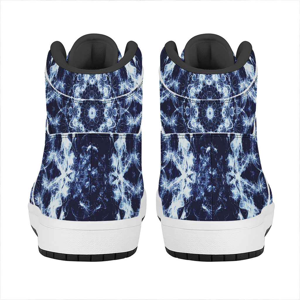 Blue Winter Mandala Print High Top Leather Sneakers