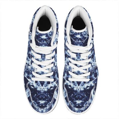 Blue Winter Mandala Print High Top Leather Sneakers