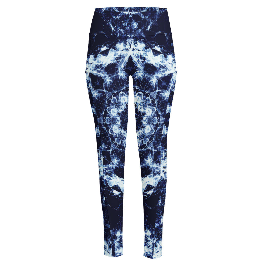 Blue Winter Mandala Print High-Waisted Pocket Leggings