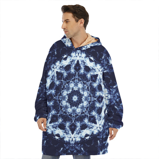Blue Winter Mandala Print Hoodie Blanket