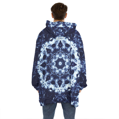 Blue Winter Mandala Print Hoodie Blanket