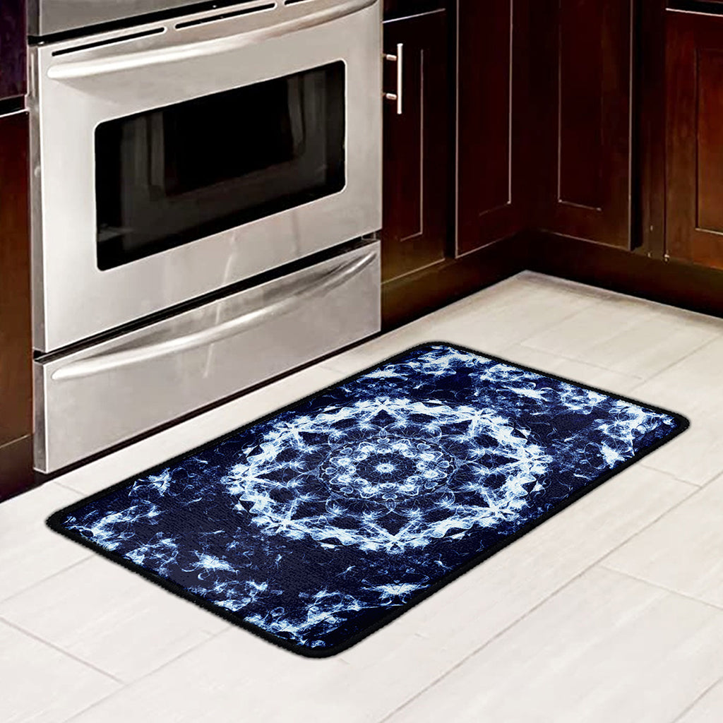 Blue Winter Mandala Print Kitchen Mat