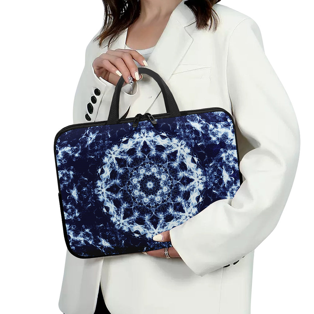 Blue Winter Mandala Print Laptop Sleeve With Handle