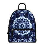 Blue Winter Mandala Print Leather Backpack