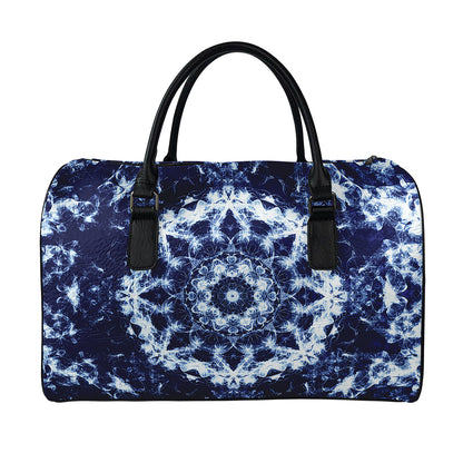 Blue Winter Mandala Print Leather Duffle Bag