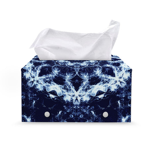 Blue Winter Mandala Print Leather Tissue Box Cover