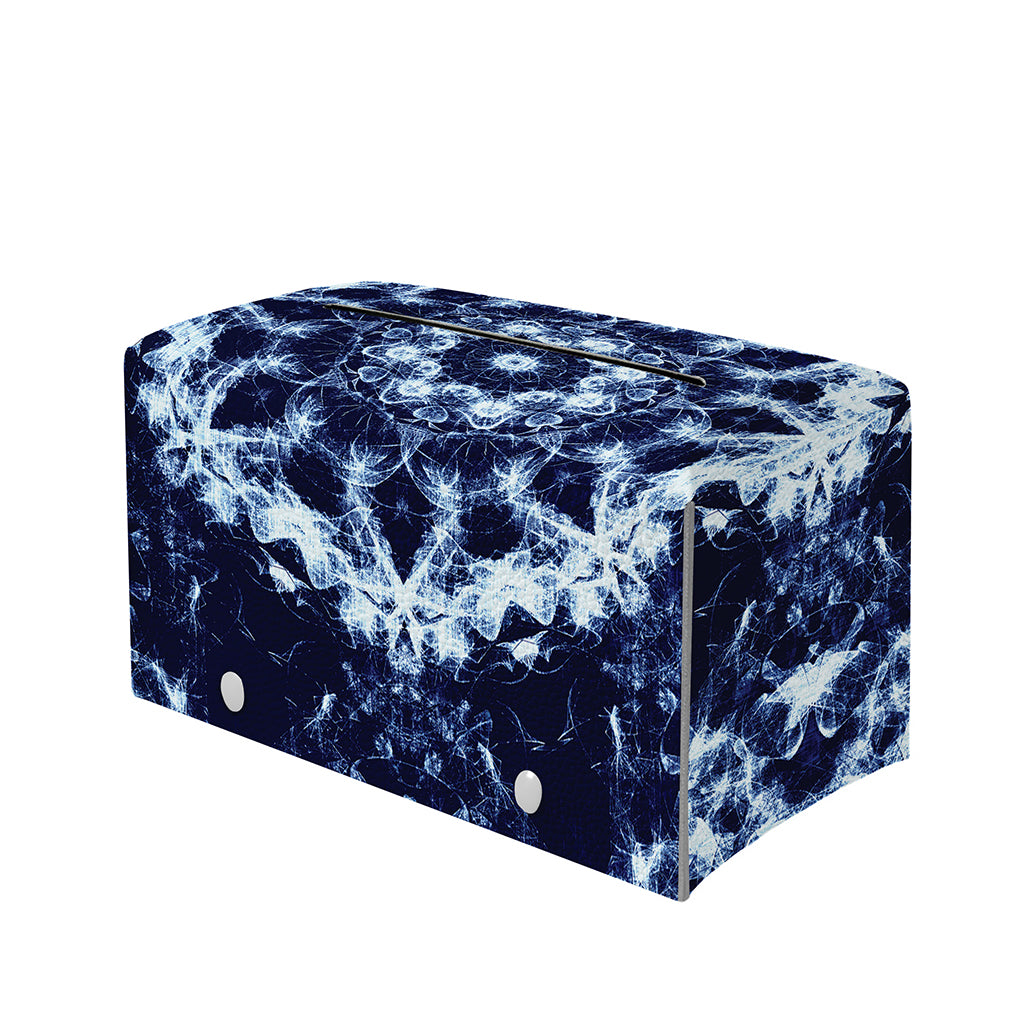 Blue Winter Mandala Print Leather Tissue Box Cover