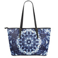 Blue Winter Mandala Print Leather Tote Bag With Zipper