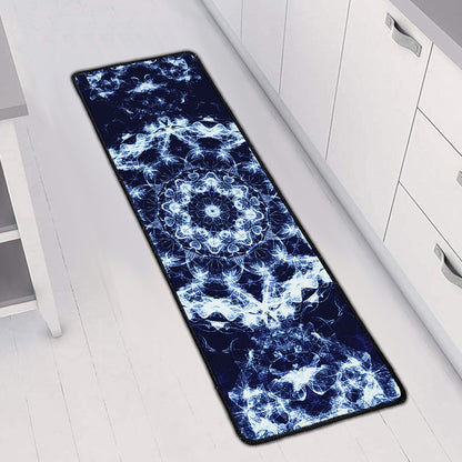 Blue Winter Mandala Print Long Kitchen Mat