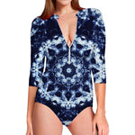 Blue Winter Mandala Print Long Sleeve Swimsuit